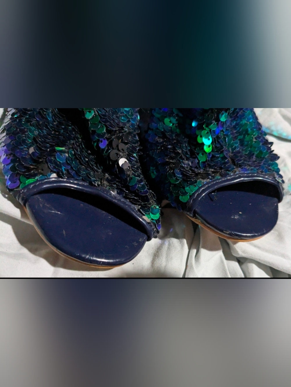 Cape Robbin Thigh High Mermaid Sequin Blue Green Open Toe Fetish Boots Size 7 - Picture 6 of 12